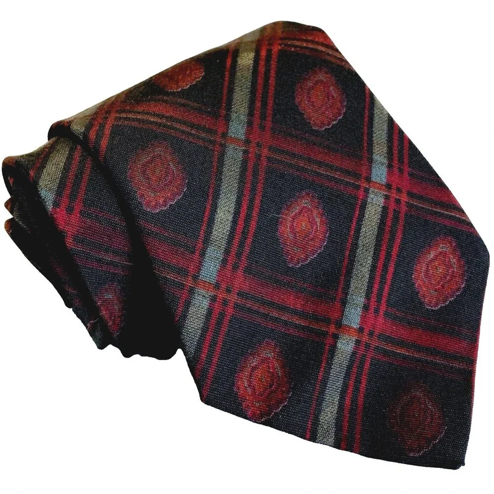 Tango Max Raab Tie Vintage Plaid Cherry Rayon Black Brown Red Vegas Casino Mafia